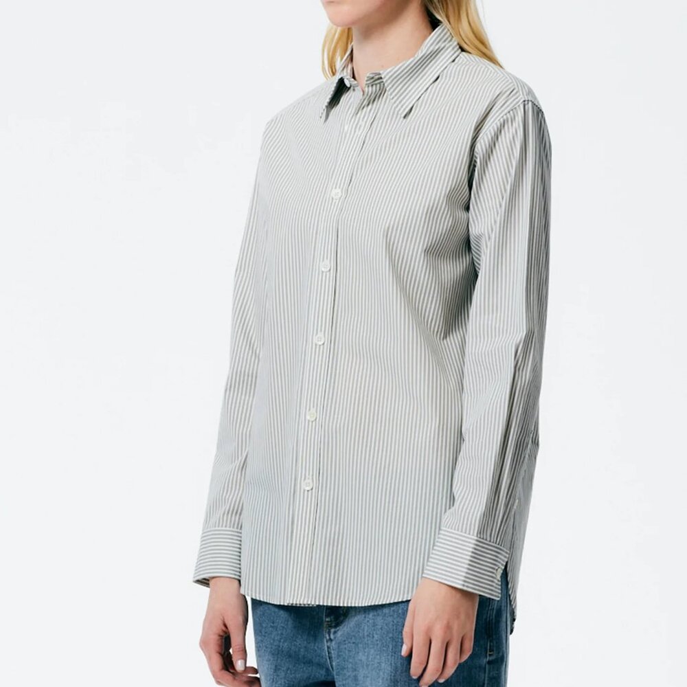 Tibi Classic Menswear Shirting Charlie Slim Men's Shirt, Tan/White multi; XXS - Picture 3 of 8